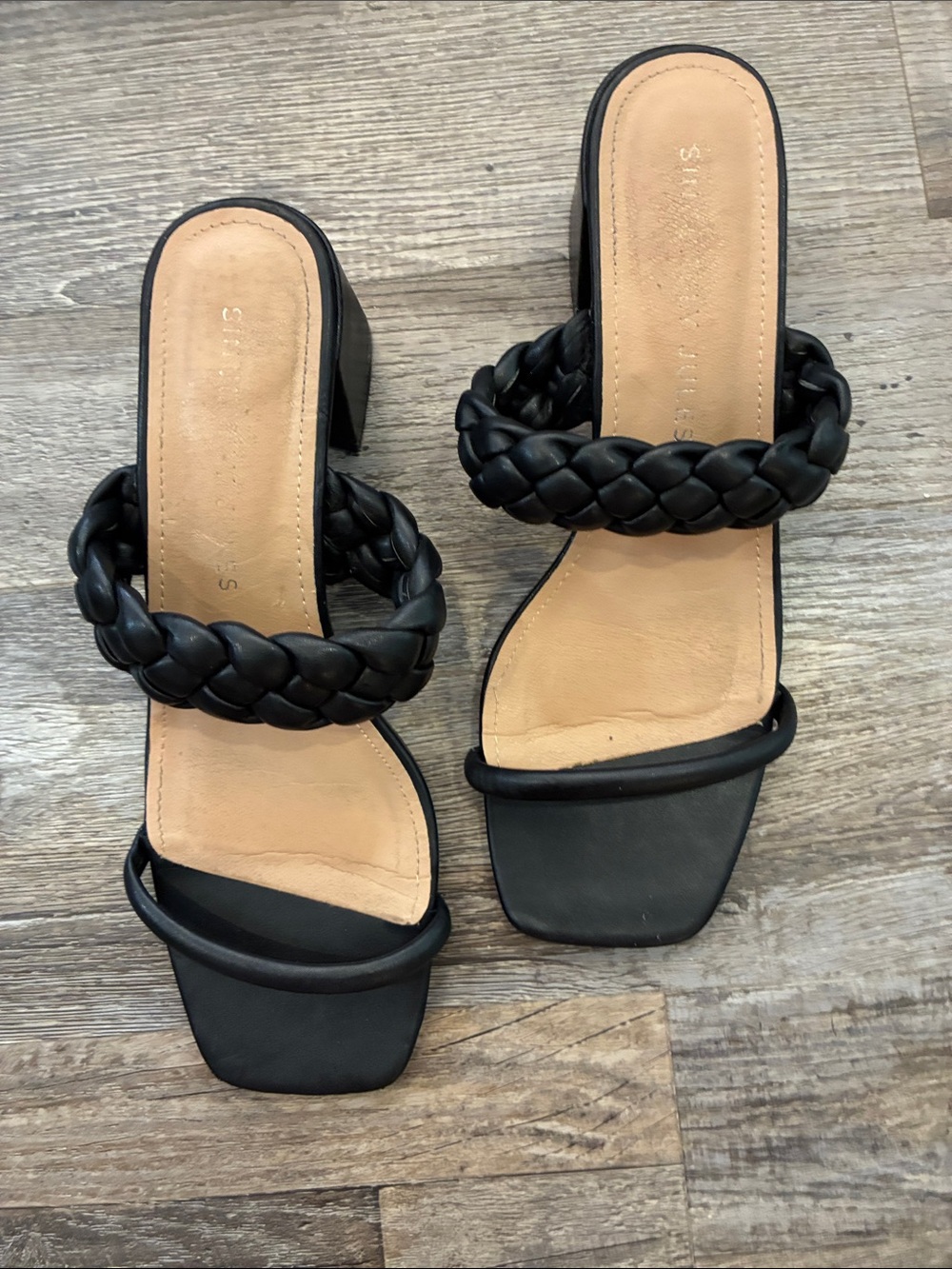 Sincerly Jules Black Braided Strap Block 2” Heel Mules Size 7.5